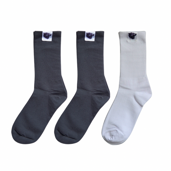 3 Pack Black/White Wolf Socks